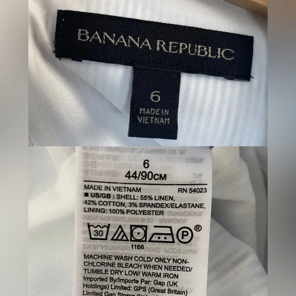 Banana Republic Seersucker Linen V-Neck Short Sleeve Blue White Striped - 6